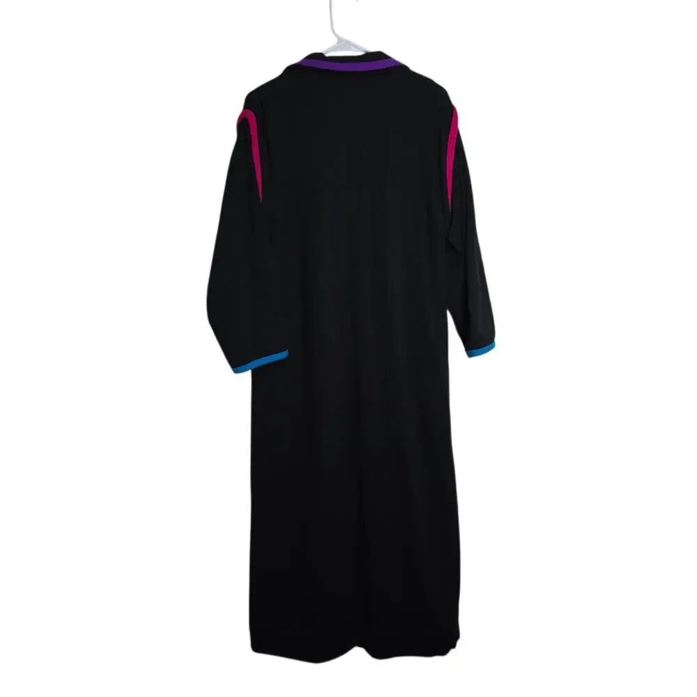 David Brown Boutique Zip Front Robe Long Lounge Coat Medium Black Color Trim
